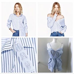 Zara Blue Striped Multi-way Convertible Shirt